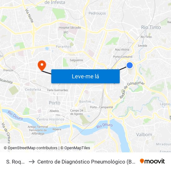 S. Roque to Centro de Diagnóstico Pneumológico (Bcg) map