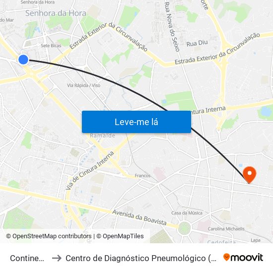 Continente to Centro de Diagnóstico Pneumológico (Bcg) map