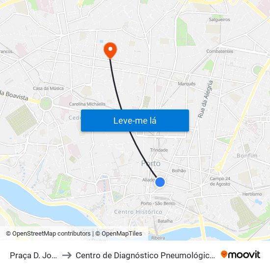 Praça D. João I to Centro de Diagnóstico Pneumológico (Bcg) map