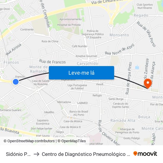 Sidónio Pais to Centro de Diagnóstico Pneumológico (Bcg) map