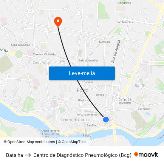 Batalha to Centro de Diagnóstico Pneumológico (Bcg) map