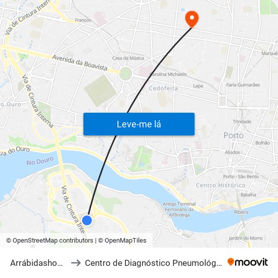 Arrábidashopping to Centro de Diagnóstico Pneumológico (Bcg) map