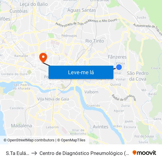 S.Ta Eulália to Centro de Diagnóstico Pneumológico (Bcg) map