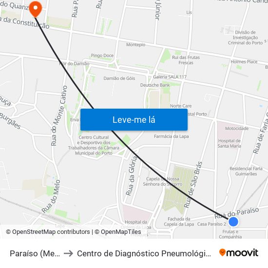 Paraíso (Metro) to Centro de Diagnóstico Pneumológico (Bcg) map