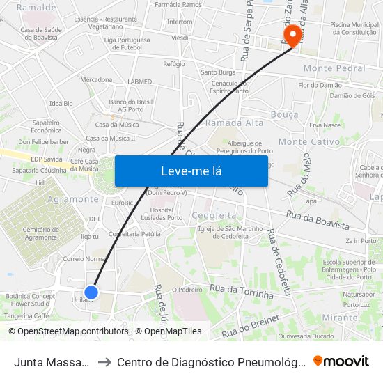Junta Massarelos to Centro de Diagnóstico Pneumológico (Bcg) map