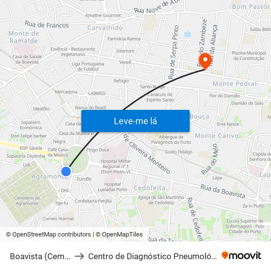 Boavista (Cemitério) to Centro de Diagnóstico Pneumológico (Bcg) map