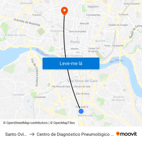 Santo Ovídio to Centro de Diagnóstico Pneumológico (Bcg) map
