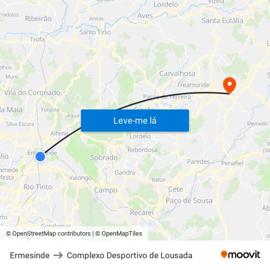 Ermesinde to Complexo Desportivo de Lousada map