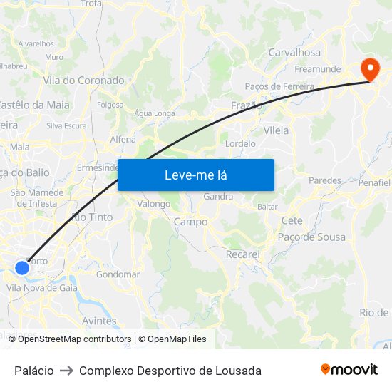 Palácio to Complexo Desportivo de Lousada map