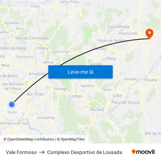 Vale Formoso to Complexo Desportivo de Lousada map