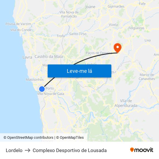 Lordelo to Complexo Desportivo de Lousada map