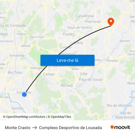 Monte Crasto to Complexo Desportivo de Lousada map