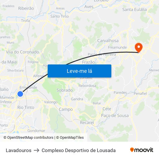 Lavadouros to Complexo Desportivo de Lousada map