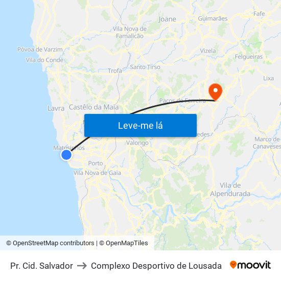 Pr. Cid. Salvador to Complexo Desportivo de Lousada map