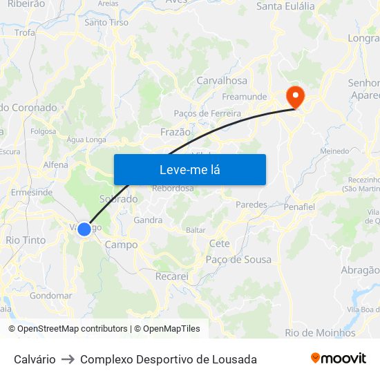 Calvário to Complexo Desportivo de Lousada map