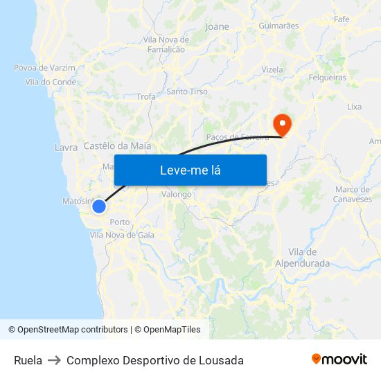 Ruela to Complexo Desportivo de Lousada map