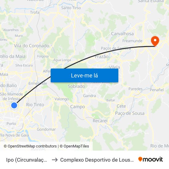 Ipo (Circunvalação) to Complexo Desportivo de Lousada map