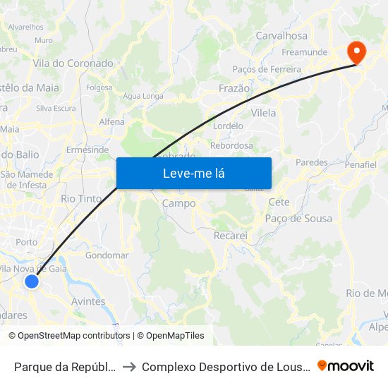 Parque da República to Complexo Desportivo de Lousada map