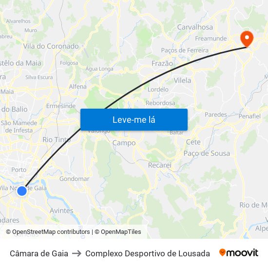 Câmara de Gaia to Complexo Desportivo de Lousada map