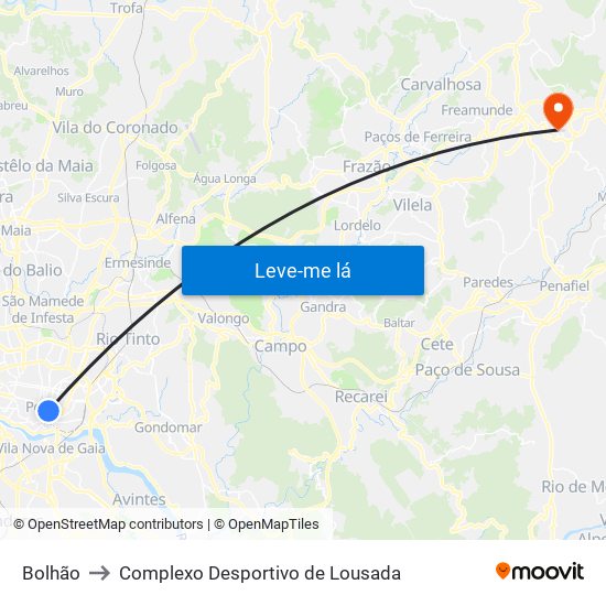 Bolhão to Complexo Desportivo de Lousada map
