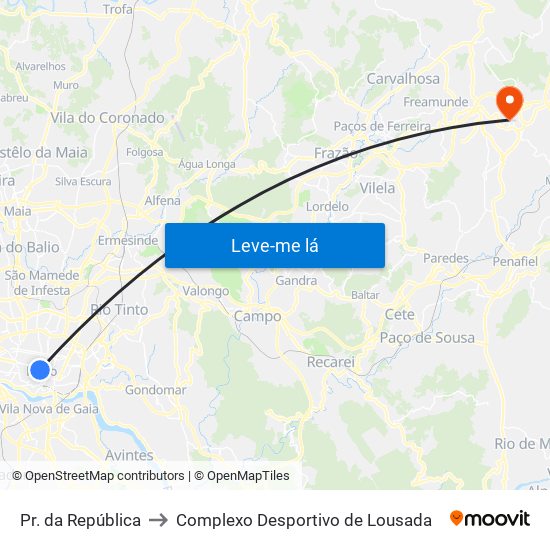 Pr. da República to Complexo Desportivo de Lousada map