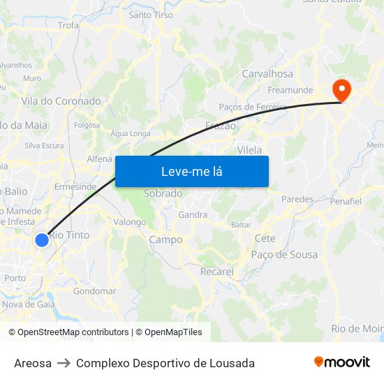 Areosa to Complexo Desportivo de Lousada map