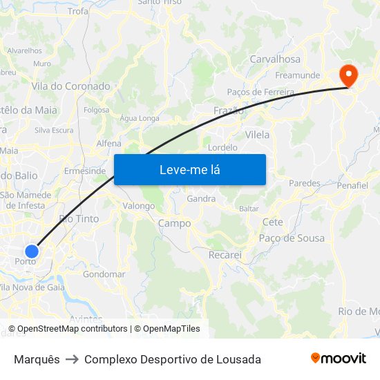 Marquês to Complexo Desportivo de Lousada map