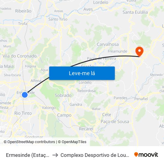 Ermesinde (Estação) to Complexo Desportivo de Lousada map