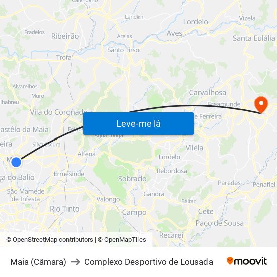 Maia (Câmara) to Complexo Desportivo de Lousada map