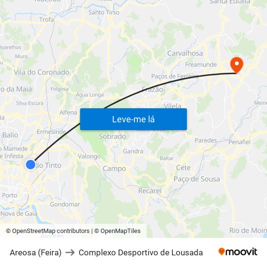 Areosa (Feira) to Complexo Desportivo de Lousada map