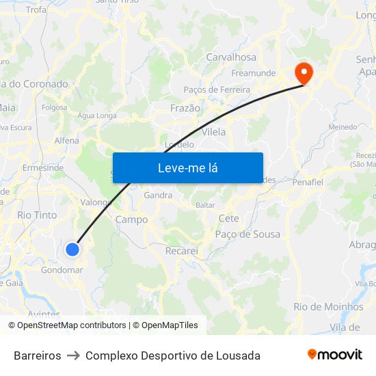 Barreiros to Complexo Desportivo de Lousada map