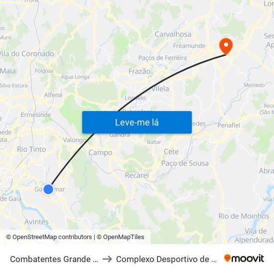 Combatentes Grande Guerra to Complexo Desportivo de Lousada map