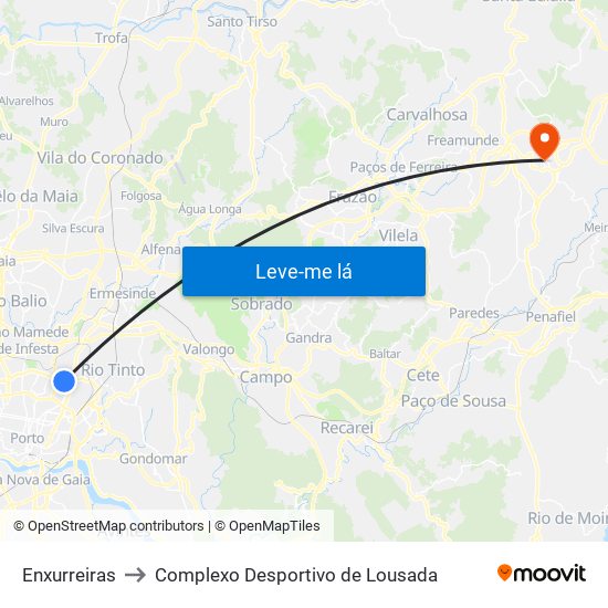 Enxurreiras to Complexo Desportivo de Lousada map