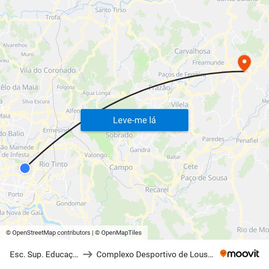 Esc. Sup. Educação to Complexo Desportivo de Lousada map