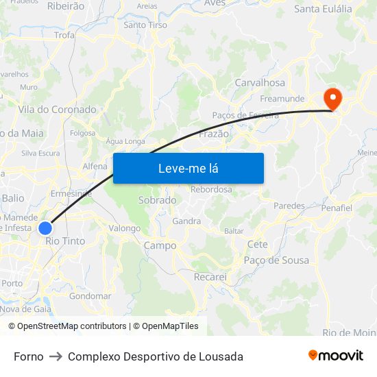 Forno to Complexo Desportivo de Lousada map