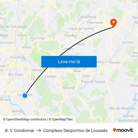 B. V. Gondomar to Complexo Desportivo de Lousada map