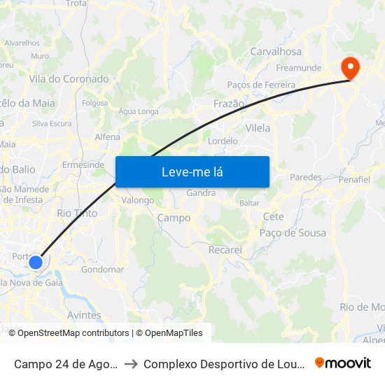 Campo 24 de Agosto to Complexo Desportivo de Lousada map