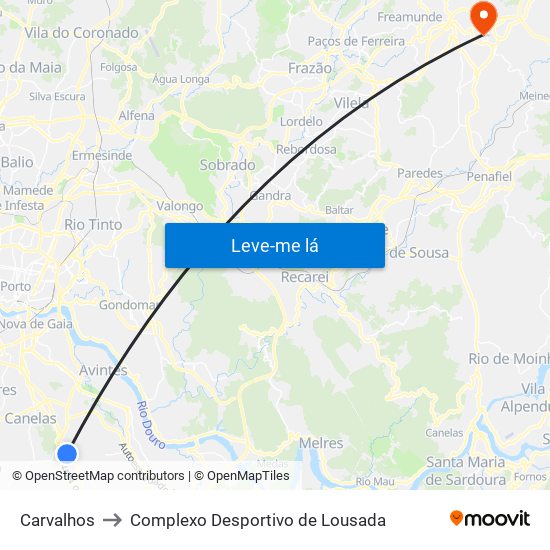 Carvalhos to Complexo Desportivo de Lousada map