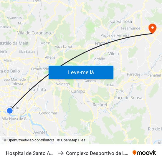 Hospital de Santo António to Complexo Desportivo de Lousada map