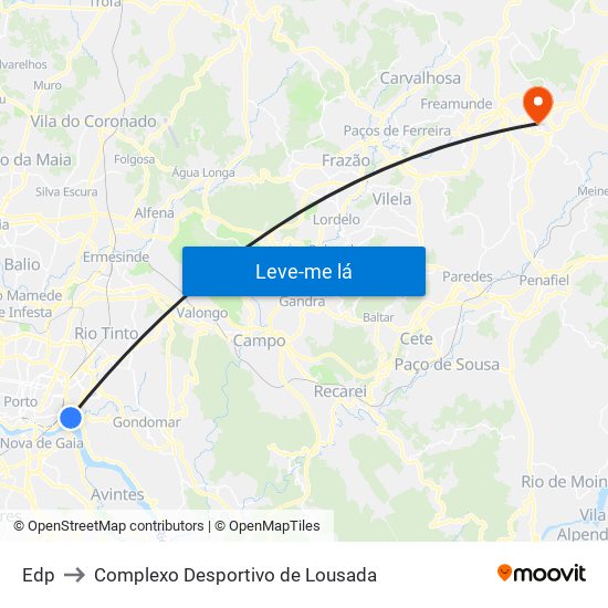 Edp to Complexo Desportivo de Lousada map