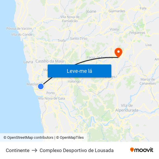 Continente to Complexo Desportivo de Lousada map