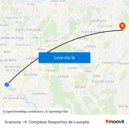 Graciosa to Complexo Desportivo de Lousada map