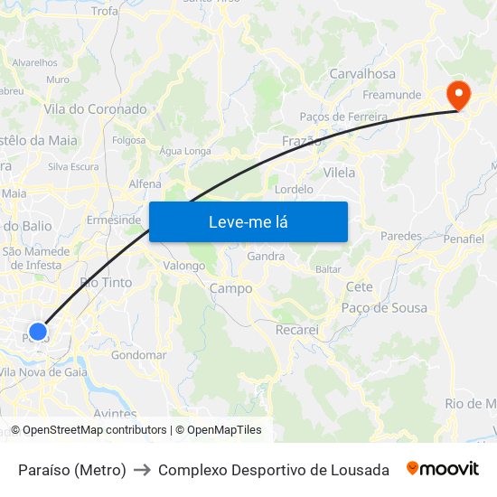 Paraíso (Metro) to Complexo Desportivo de Lousada map