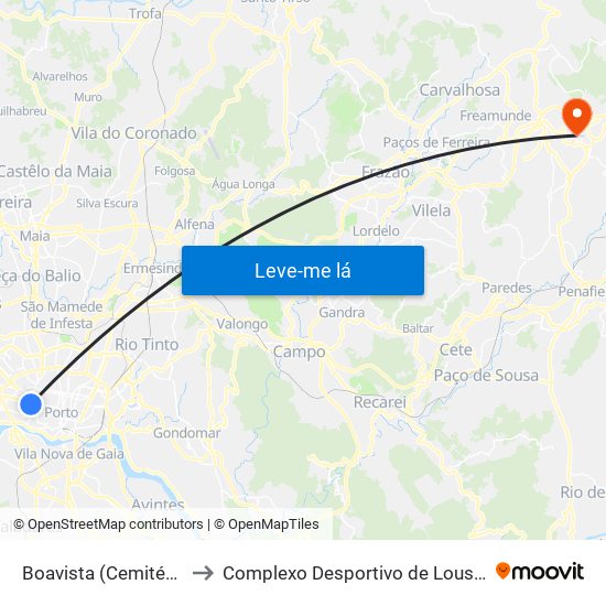 Boavista (Cemitério) to Complexo Desportivo de Lousada map