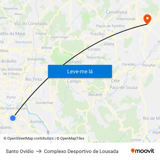 Santo Ovídio to Complexo Desportivo de Lousada map