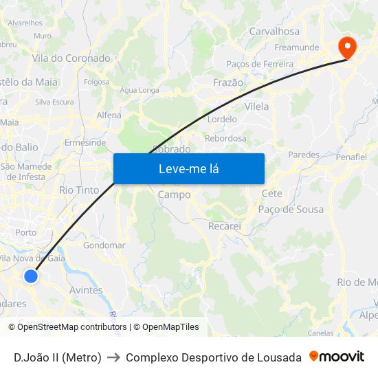 D.João II (Metro) to Complexo Desportivo de Lousada map