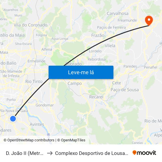 D. João II (Metro) to Complexo Desportivo de Lousada map