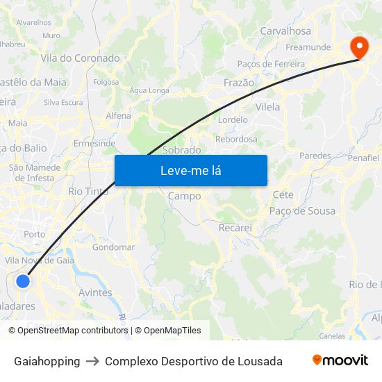 Gaiahopping to Complexo Desportivo de Lousada map