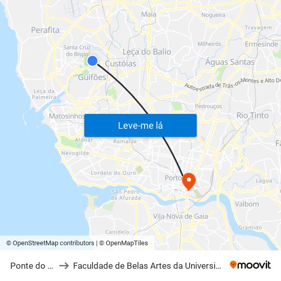 Ponte do Carro to Faculdade de Belas Artes da Universidade do Porto map