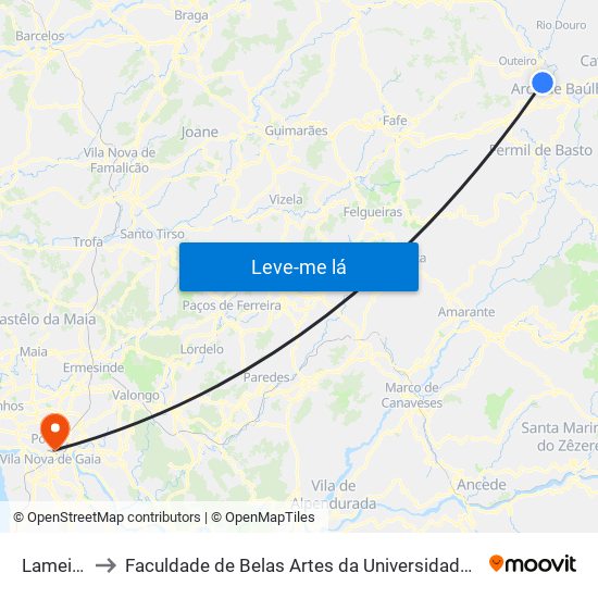 Lameiros to Faculdade de Belas Artes da Universidade do Porto map